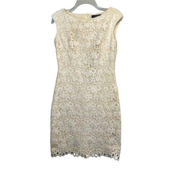 Vintage Lauren Ralph Lauren Dress Size 2 White Embroidery Lined Bodycon Wedding - Picture 14 of 14